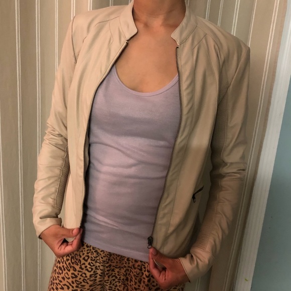 Faux leather moto jacket cream tan - Picture 5 of 7